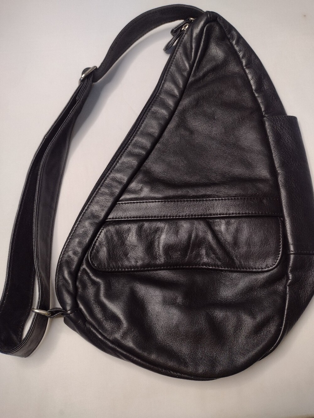 AmeriBag Healthy Back Bag Black Leather Sling Ergonomic Crossbody Backpack JJ